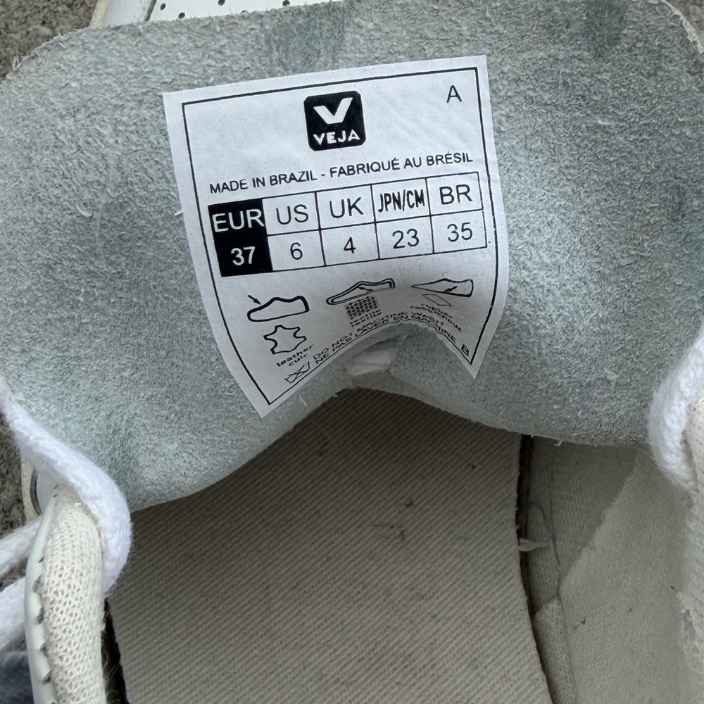 Veja White Leather Sneakers with Navy V and Red Heel Tab - Picture 10 of 10